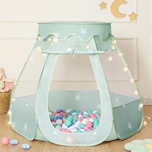 Pop Up Play Tent with Star Light:Neutral Toy for Boy Girl Birthday Gifts, Portable Ball Pit with Outdoor Carry Bag, Collapsible Kids Tent for Toddler Indoor Activity Playhouse,NO Balls(Green)