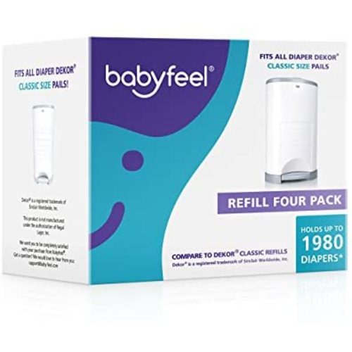 Babyfeel Refills Compatible with Dekor Classic Diaper Pail | 4 Pack | Exclusive 30% Extra Thickness | Diaper Pail Refills with Powerful Odor Elimination | Fresh Powder Scent | Holds up to 1980 Diapers