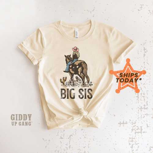Big Sis Cowgirl Shirt: Distressed Country Western Sibling Reveal Tee ( GP15283 )