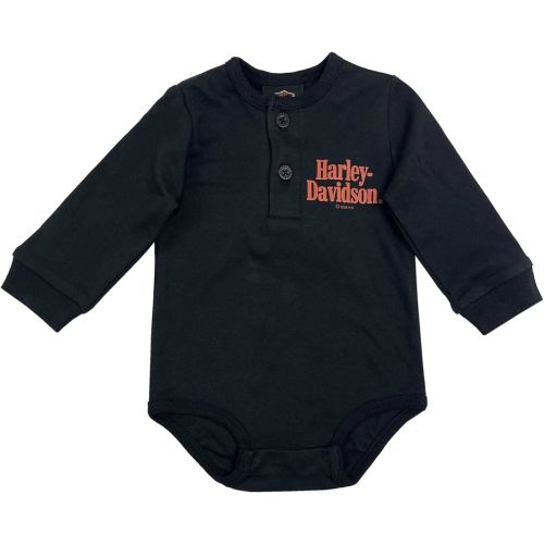 Harley-Davidson Baby Boys' Harley Script Long Sleeve Henley Creeper - Black
