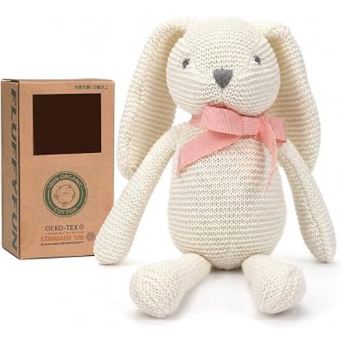 100% Organic Cotton Baby Bunny Stuffed Animal 7.1" White
