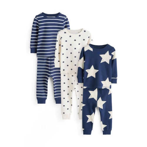 3-Pack Assorted Print Fitted Two-Piece Stretch Cotton Pajamas
