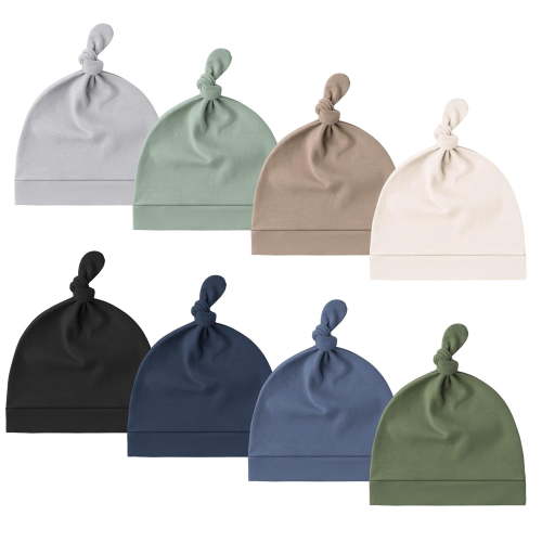 POITVD 8 Pack Baby Newborn Hats, Beanie Hat for Infant Girl Boy 0-6 Months | Knot Sleepy Baby Hats, Buttery Soft & Stretchy Fabric, Preemie & Newborn Hospital Hat, for All Season, (Beige)