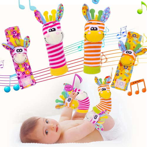 Baby Rattles 0-6 months Wrist rattles for Newborn, Soft Sensory Toys for 0-12 Months Infants, Cute Animal Early Educational Toys(Pink Color)