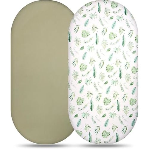 2-Pack Fitted Bassinet Sheets, Stretchy Ultra Soft Bassinet Mattress Sheets Fitted for Oval, Rectangle and Hourglass Mattress Pad for Baby Boy Girls (Green)