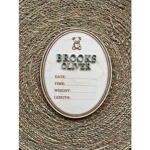 Teddy Bear Name Sign, Birth Stats Announcement, Newborn Photo Prop