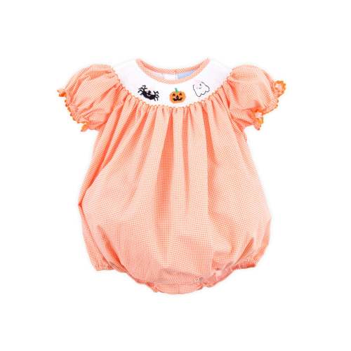 Scary Smocked Orange Gingham Bishop Bubble