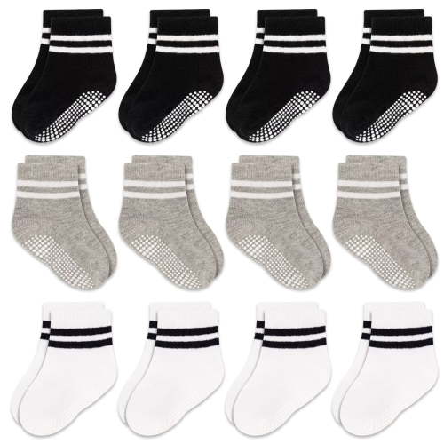 Baby Toddler Non Slip Socks 12 Pairs Toddler Socks with Grip Anti Slip Crew Socks for 0-7 Years Boys