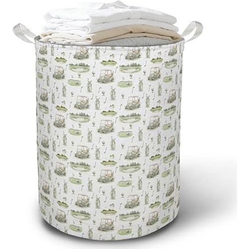 Watercolor Golf Basket Hamper, Golf Nursery Decor, Golfing Lover Golfer Gifts Foldable Clothes Toys Books Storage Box Bins Baskets Organizer for Kids Bedroom Bathroom Sports Room