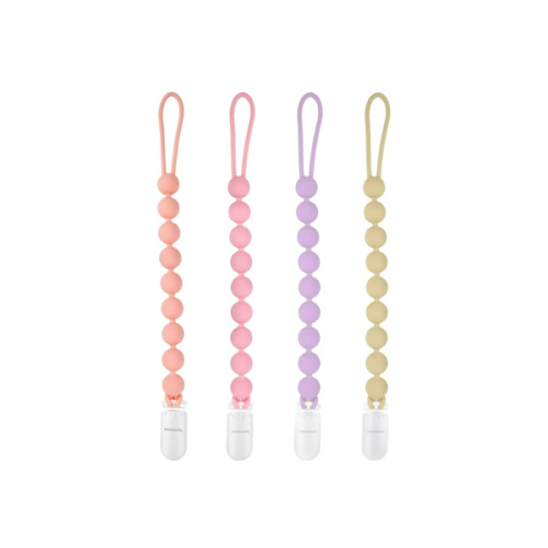 Silicone Pacifier Clip Holder, 4 Pack One Piece Soft Flexible Binky Clips Pacifier Holder Clip for Girls, Baby Girl Newborn Essentials