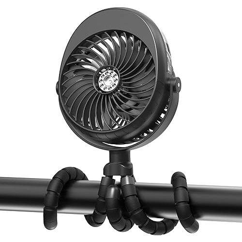 2025 Upgarded 4000mAh Misting Baby Stroller Fan, Rechargeable Battery Operated,Max 15Hrs Cooling,50ml Portable Water Sprayer Misting Fan with Flexible Tripod Clip on Car Seat Crib Treadmill Bunk Bed