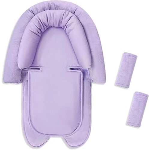 SWESEN Infant Car Seat Insert & Strap Covers, Car Seat Head Support for Baby Girls, 2 in 1 Breathable Air Mesh Car Seat Insert for Newborns, Double-Sided Reversible, for Infants Aged 0-12 (Purple)