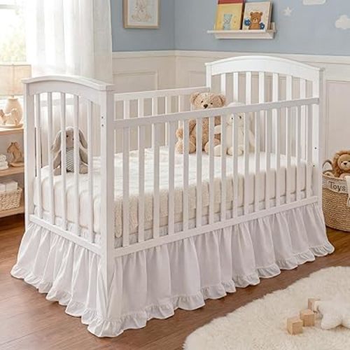 Crib Skirt Dust Ruffle 28" x 52" with 14" Drop–100% Washed Cotton Baby Bed Crib Skirt for Boys & Girls' Cribs, Durable & Fade - Resistant Nursery Bedding, Fits Standard Cribs