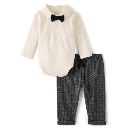 Baby Boys Polo Bodysuit 2-Piece Outfit Set - Black