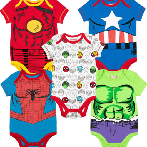 Marvel Baby Boys' 5 Pack Bodysuits - The Hulk, Spiderman, Iron Man and Captain America