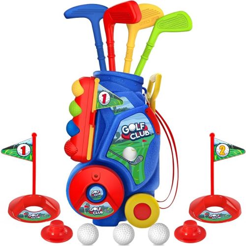 Toddler Golf Set, Kids Golf Cart with 4 Clubs & 8 Balls for 3-5 Boys Girls | Indoor Outdoor Kid Golf Clubs, Shoulder Strap Design, Mini Golf Birthday Christmas Gifts for Baby 3-5 Years Old