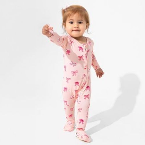 Bellabu Bear Baby Take A Bow Bamboo Convertible Footie Pink 3-6 Months
