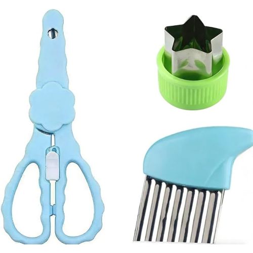 Bbay Food Scissors with Crinkle Cutter, Baby Eating Essentials, Stainless Steel Shears/Wavy Cutter, Blue