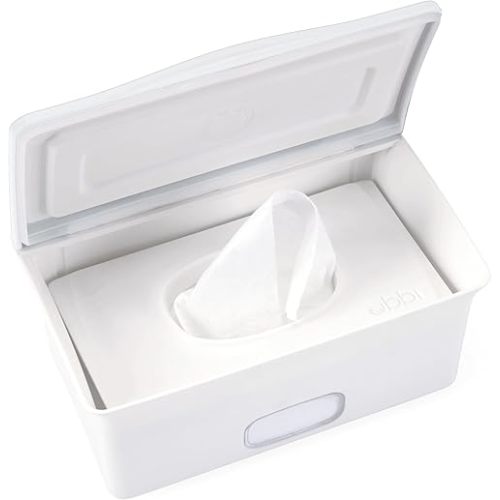 Ubbi Baby Wipes Dispenser | Baby Wipes Case | Baby Wipes Holder with Weighted Plate - White
