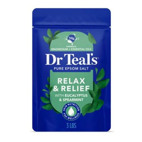 Dr Teal's Epsom Salt Magnesium Soak - Relax & Relief with Eucalyptus & Spearmint - 3lbs: Soothing, Combination And Dry Skin, Gusseted Bag