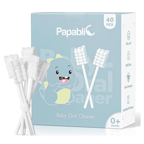 Papablic Baby Tongue Cleaner, Baby Oral Cleaner, Disposable Infant Mouth Cleaner Newborn, Upgrade Gum Cleaner with Paper Handle for Infants Ages 0-2 Years, 40 Pack