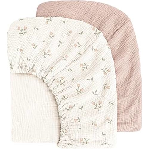 Muslin Cotton Crib Sheets - Neutral Fitted Sheets for Standard Crib& Toddler Mattress Soft and Breathable Baby Sheets for Boys and Girls - 28"x52"