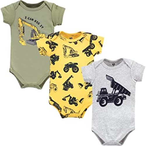 Hudson Baby Unisex Baby Cotton Bodysuits, Construction Trucks, 6-9 Months