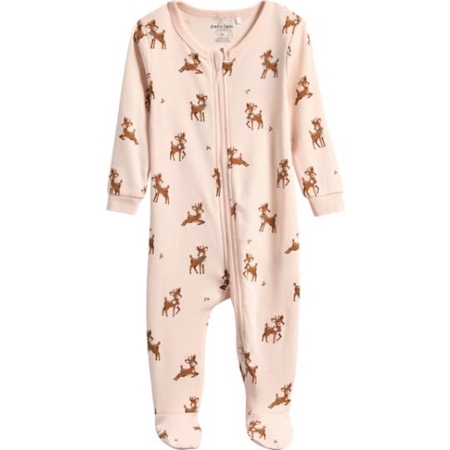 Reindeer Print Organic Cotton Fitted Footie Pajamas, 9M