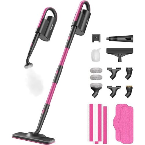 Schenley 19-in-1 Steam Mop Dual-Rod Design with Detachable Handheld Steamer for Walls, Grouts, Hard Floors, Tiles, includes Multi-purpose Accessories, Washable Microfiber Pads and Disposable Pads
