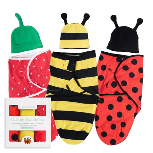 Cuddle Club Swaddles for Newborns - Baby Swaddle Blanket for Boys & Girls - Adjustable Hook-and-Loop Cotton Wrap for Newborn 0-3 & 3-6 Months with hat