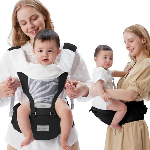 Baby Carrier with Hip Seat, Multifunction Baby Hip, 4-in-1 Ergonomic Infant Carrier (Ergonomic M Position) Adjustable & Removable Baby Holder Carrier for 0-36 Months (Black)