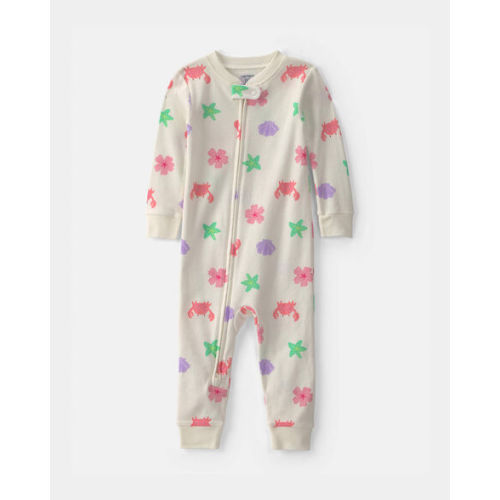 Baby Girl Sea Critters 100% Cotton 1-Piece Pajama - Cream | Carter's