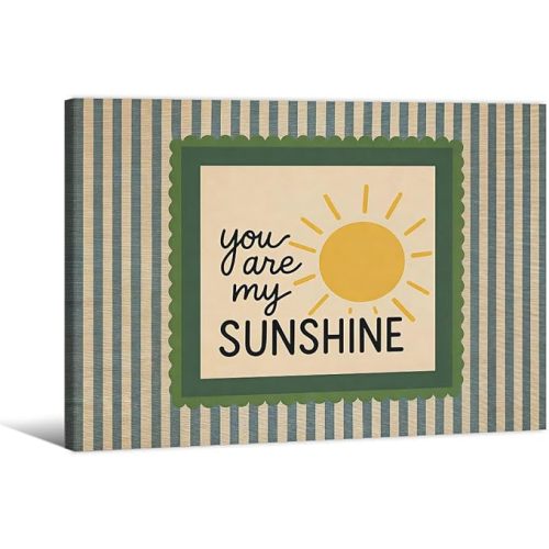 Sun Kids Room Wall Art 08x10 inch Wood Framed You Are My Sunshine Motivational Quote Poster Vintage Stripes Aesthetic Prints Fashion Toddler Nursery Bedroom Wall Decor