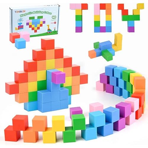 40Pcs Rainbow Magnetic Blocks, 1" STEM Sensory Cubes for Kids 3+ | 40Pcs 1" rainbow magnetic cubes for kids 3+. STEM Montessori sensory toy, autism-friendly, educational gift for boys & girls