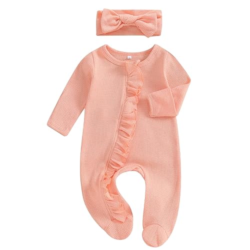 Ayalinggo Newborn Baby Girl Fall Winter Outfits Clothes Knit Jumpsuit Ruffle Romper Newborn Coming Home Outfit for Baby Girl