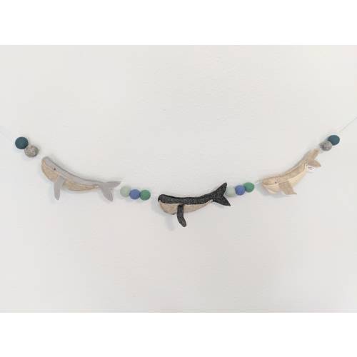Felt whale garland - nautical theme baby decor - whale baby gift - unique baby gift - neutral kids room decor - whale ocean theme decor