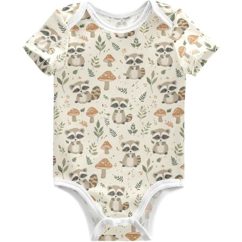 Cute Raccoons Unisex Babies' Short-Sleeve Bodysuit,Neutral Baby Clothes