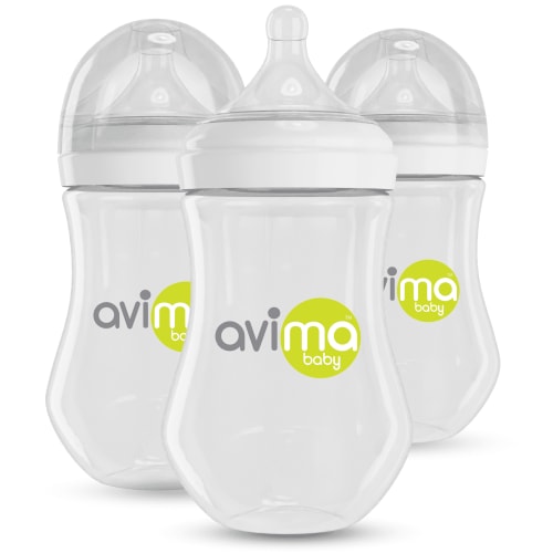 Avima Anti-Colic Baby Bottle, BPA-Free, Wide Neck, Medium Flow, 9 oz, Stage 2, 3 Pack