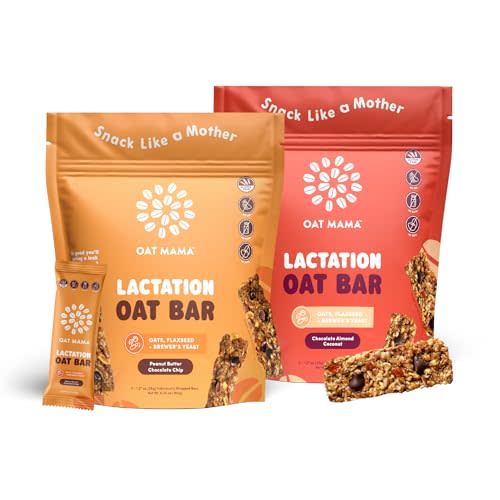 Oat Mama Lactation Bars Variety Pack | Peanut Butter Chocolate Chip & Chocolate Almond Coconut | Essential Breastfeeding Snacks with Oats, Flaxseed & Brewer’s Yeast | Milkflow Lactation Support