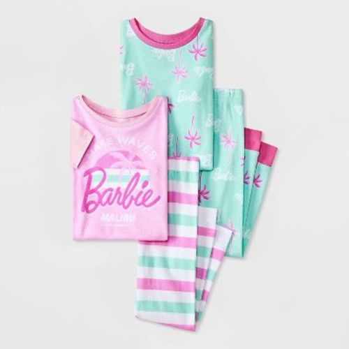 Toddler Girls' 4pc Cotton Snug Fit Barbie Pajama Set - Pink 3t