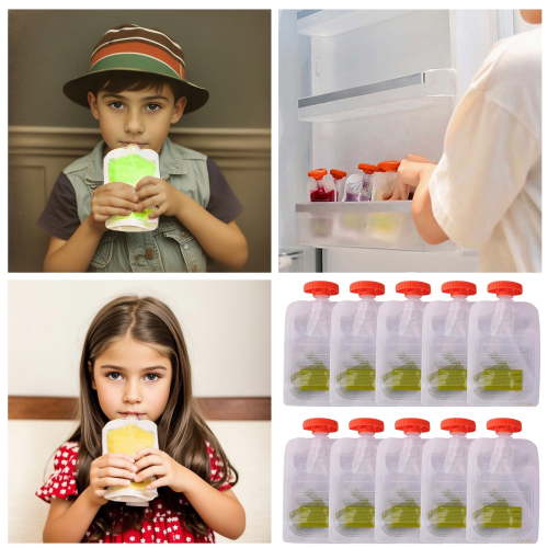 GARENAS 10pcs Reusable Baby Food Pouches Stage 2 Baby Food Storage Pouches Refillable Pouch for Kids Toddler,White