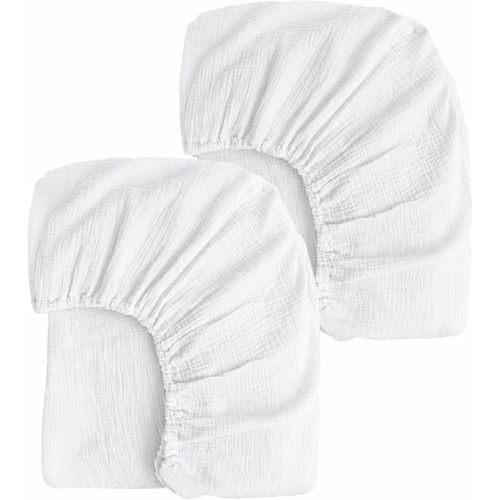 2 Pack Muslin Fitted Crib Sheets for Baby Girls & Boys-Neutral Breathable Crib Mattress Protector for Standard Crib Mattress (28"x 52") -White Crib Sheets No Slip Toddler Cotton Bedding