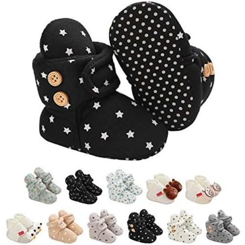 Baby Winter Warm Booties Newborn Boys Girls Soft Fleece Boots Non Slip Sole First Walker Shoes Unisex Infant Snow Slipper Socks 0-18 Months