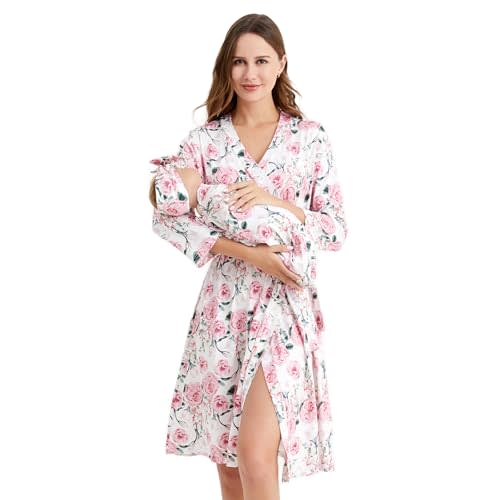 Galabloomer Maternity Robe and Baby Receiving Blanket, Matching Mommy Labor Delivery Robe and Swaddle Set