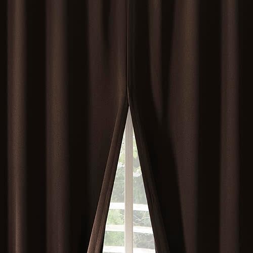 Sun Zero Belize 2-Pack Magnetic Closure Pleated Look Theater Grade 100% Blackout Back Tab Curtain Panel Pair, 52" x 84", Chocolate Brown