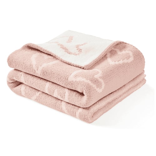 CREVENT Chenille Receiving Baby Blanket,, 30x40 Inches, Pink Heart