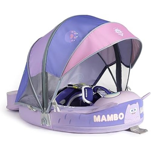 Mambobaby Float with Canopy Size Improved Non Inflatable Infant Baby Pool Float Smart Mambo Float Swim Trainer Add Tail Baby Swim Float Mambo Baby Float Solid Air Free Water Waist Swimming Ring