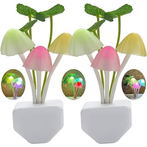 2 Pack Sensor LED Night Lights, Color Changing Plug-in Led Mushroom Dream Bed Lamp for Kids Children Adults, Dusk to Dawn Sensor Auto On/Off, Funny Wall Decor Gifts for Nursery Baby Bed Flower Lamp