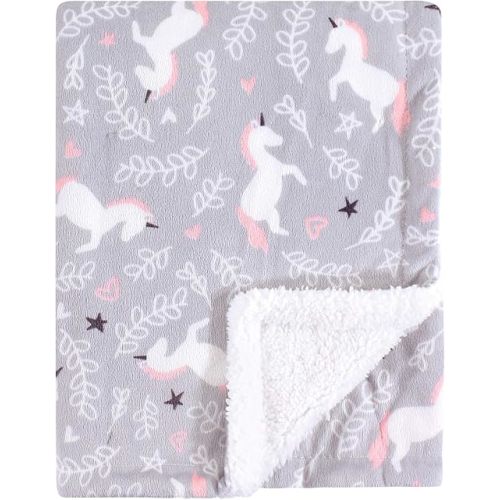 Hudson Baby Unisex Baby Plush Mink and Sherpa Blanket, Whimsical Unicorn, One Size