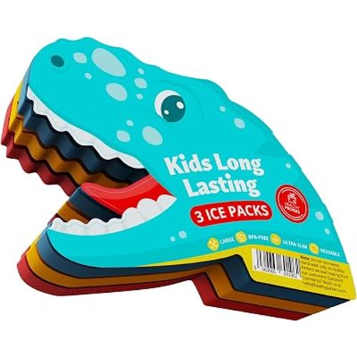 Healthy Packers Ice Packs for Kids Lunch Box, Slim Reusable 3-Pack Dinosaur